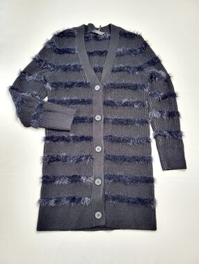 Killstar X Kihilist Astera Black Fuzzy Stripe Long Heavy Cardigan Women's Small